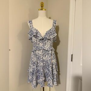 Buddy Love Blue and White Ruffle Dress